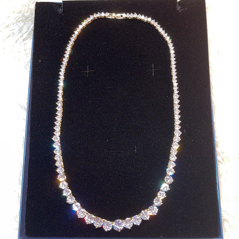 💎Lavencious Tennis AAA CZ Necklace Bling Gold Plated Statement Jewelry - Picture 4 of 13